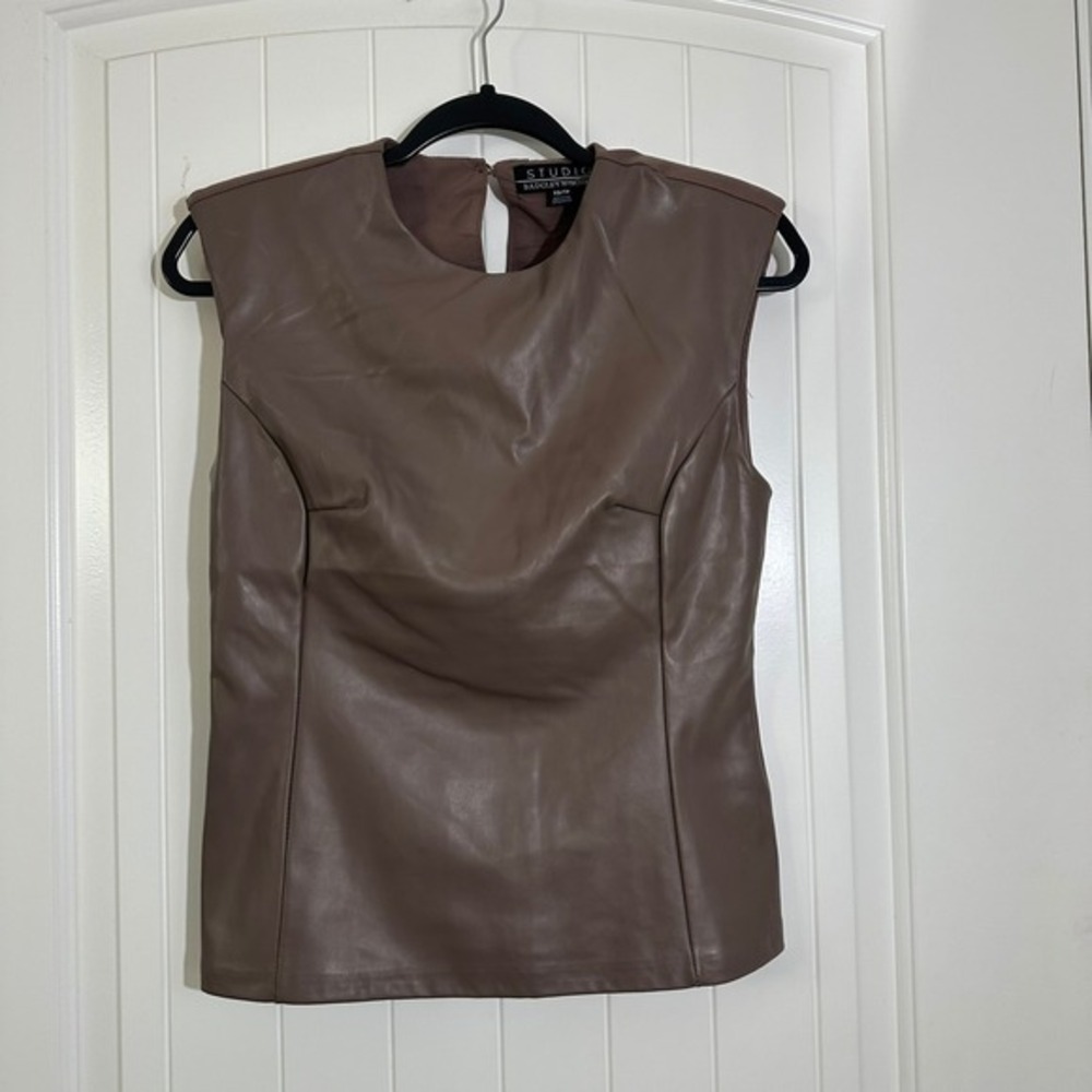 Studio Badgley Mischka | Faux Leather Sleeveless Top‎ Brown Vintage | Women's XS